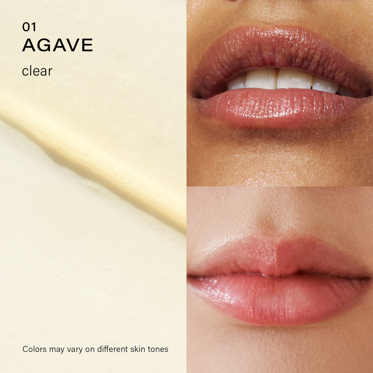 Vegan Lip Butter Duo — #01 Agave, clear shade swatch on lips